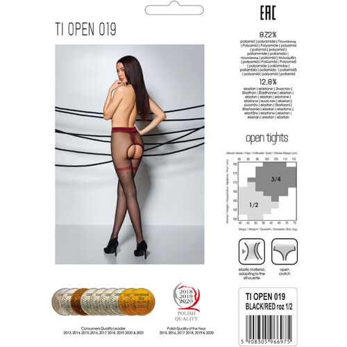 PASSION - TIOPEN 019 MEDIAS NEGRO/ROJO 3/4 20 DEN