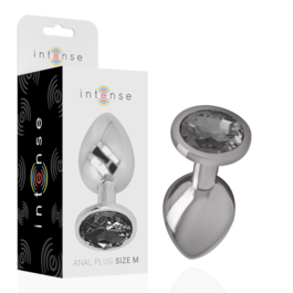 INTENSE - ALUMINIOWY METALOWY KOREK ANALNY Z CZARNYM SZKLEM ROZMIAR M