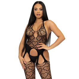 LEG AVENUE - BODYSTOCKS SIATKI Z PASKAMI JEDEN ROZMIAR - CZARNY
